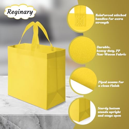 Reginary 100 PCS Non Woven Tote Bags Bulk,Yellow