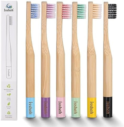 Isshah Biodegradable Bamboo Kids Toothbrush - Spiral Soft Bristles - 6 Pack
