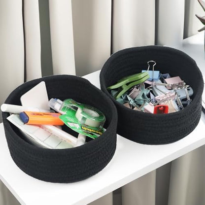 Small Woven Cotton Rope Baskets, Set of 3, Black