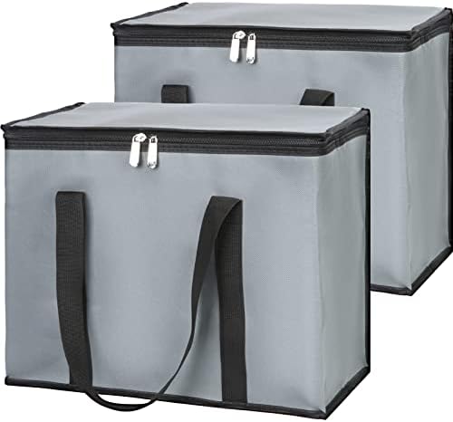 1-Pack Insulated Reusable Grocery Bags, X-Large Insulated Food Delivery Bag for Doordash/Catering/Uber Eats, Commercial Food Warmer for Shopping, Tote Cooler Bags, Dark Grey