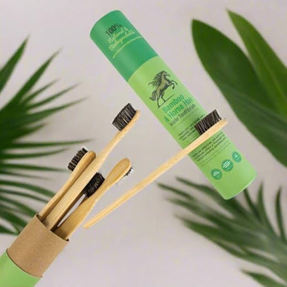 Gaia Guy Soft Natural Bristle Bamboo Toothbrush (NO Nylon - Horsehair ONLY) - Totally Compostable & Biodegradable Soft Horse Hair Bristle and Bamboo Toothbrushes - Zero Waste - 6-Pack