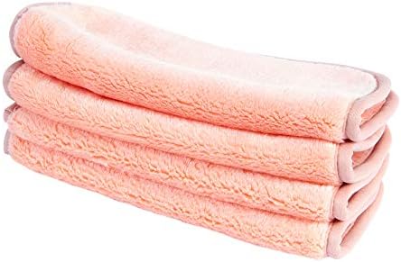Eurow Reusable Makeup Remover Cloths, Soft Microfiber Face Towels for All Skin Types, Chemical-Free, Protective, Machine Washable, Gentle & Effective Facial Cleansing, 8"x8", Coral, 4-Pack