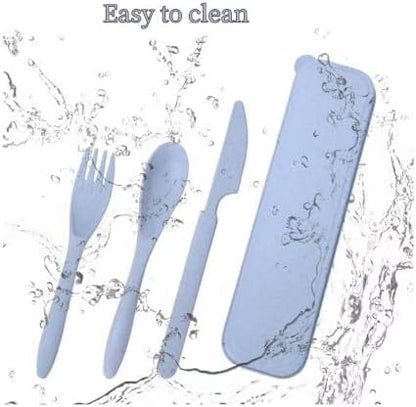 8 Pack Travel Utensils with Case, Reusable Wheat Straw Cutlery Sets for Lunch Box, Camping, Picnic and Office, Dishwasher Safe Spoon Fork Knife Sets, 8 Colors