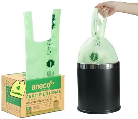 ANECO 4 Gallon Compostable Food Waste Bags with Handles, 30 Count