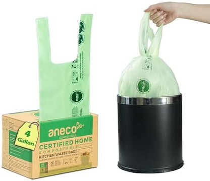 ANECO 4 Gallon Compostable Food Waste Bags with Handles, 30 Count