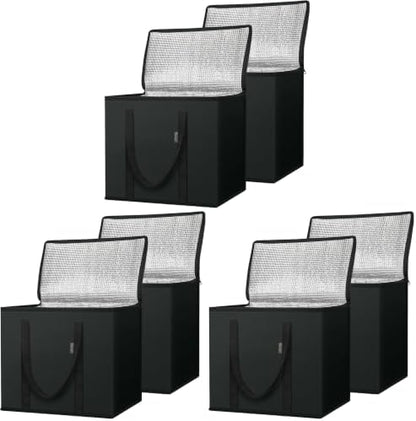 BALEINE 2Pk Insulated Reusable Grocery Bags, Collapsible Cooler Bag for Groceries, Heavy Duty Large Insulated Bag (16''x9''x13'', Charcoal Black) (Pack of 3)