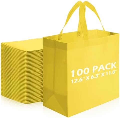 Reginary 100 PCS Non Woven Tote Bags Bulk,Yellow