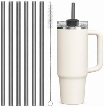 Replacement Straws Compatible with 30 oz Stanley Quencher Tumbler, 10.5 Inch Black Reusable Straws, Drinking Cup Accessories, 6 Pack