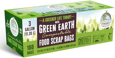 Green Earth Compostable Small Kitchen Food Scrap Trash Bags, Compost Bin Compatible, 3 Gallon, 11.35 Liter, 300-Count, Extra Thick 0.71 Mil, ASTM D6400, BPI (US) & OK Compost Home (EU) Certified