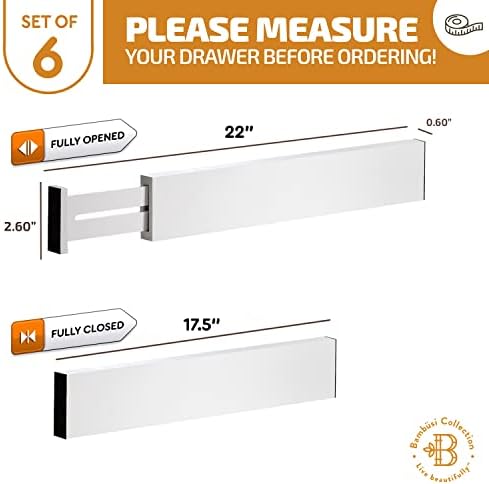 6-Pack Drawer Dividers 2.6-Inch High Dresser Organizer 16 to 22 Inch, White