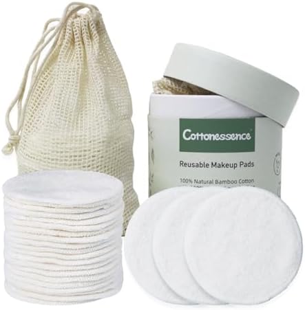 Reusable Makeup Remover Pads - 25 Pack Cotton Rounds with Washable Laundry Bag and Round Box for Storage, Bamboo Cotton for All Skin Types