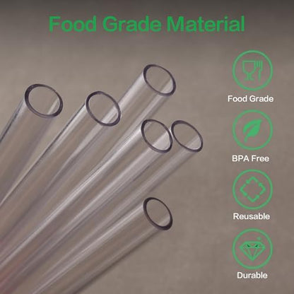 7-Inch Reusable Clear Drinking Straws, for 8/10/12 oz Kids' Cups, Coffee, Juice, Wine Tumblers, Jars, BPA-Free, Size: 7" x 10mm, Includes 8 Tritan Plastic Straws and 2 Cleaning Brushes