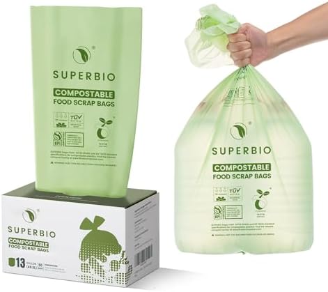 SUPERBIO 13 Gallon Compostable Kitchen Waste Bags, 50 Count, 1 Pack