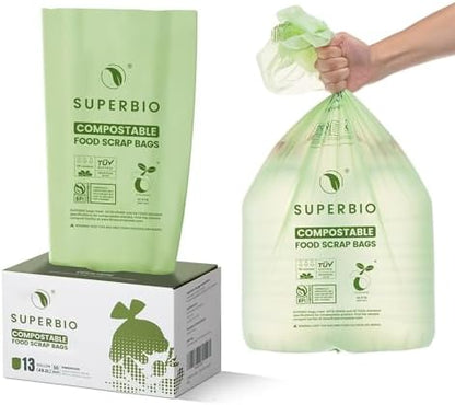 SUPERBIO 13 Gallon Compostable Kitchen Waste Bags, 50 Count, 1 Pack