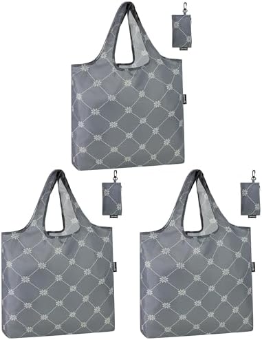 HOLYLUCK Reusable Grocery Bags,Heavy Duty Foldable Shopping Tote Bag (Standard, Grey square)