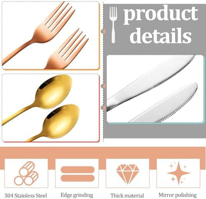 Yinkin 4 Pack Travel Silverware Set with Case for Lunch,Gold