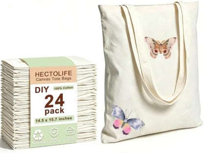 HECTOLIFE 6/12/24/48/ 96 Pack Canvas Tote Bags,Reusable Blank Canvas for Shopping Bags