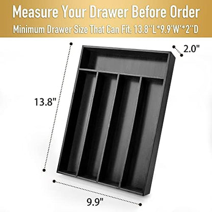 Besilord Bamboo Silverware Holder - Drawer Organizer with 5 Slots (Black)
