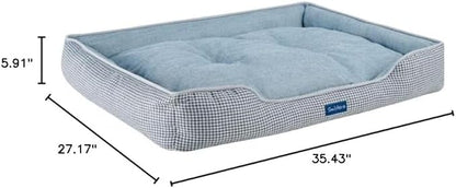 Sam's Pets Arlo Orthopedic Blue Plaid Dog Bed with Soft Fabric, Easy Cleaning, Non-Slip Grip, Modern Design, Large