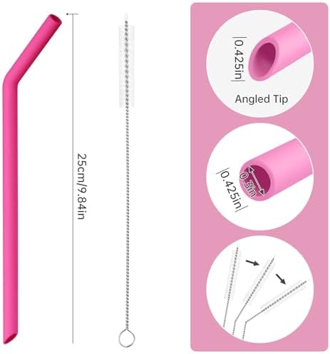 NiHome 6-Pack Wide Reusable Bent Silicone Straws for Smoothies, Milkshake