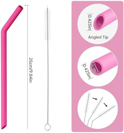 NiHome 6-Pack Wide Reusable Bent Silicone Straws for Smoothies, Milkshake