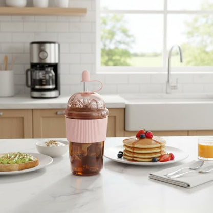 Reusable Iced Coffee Cups with Lids and Straws 17oz, Boba Cup with Straw, Tumbler with Silicone Sleeve for Cold Drinks, Iced Coffee, Bubble Tea - Pink