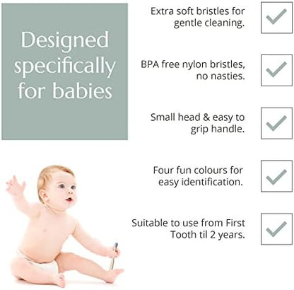 Wild & Stone Organic Baby Bamboo Toothbrushes | 4 Pack | Soft Bristles | 100% Compostable Handle | BPA Free | Vegan Baby Toothbrushes (Multicolour)