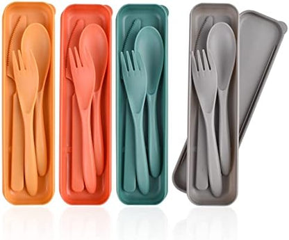 Reusable Travel Utensils Set with Case, 4 Sets Plastic Portable Cutlery Set