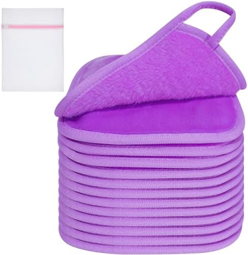 KODAMO Makeup Remover Cloth, Reusable Makeup Remover Pads Washable Travel Bag, Microfiber Makeup Removal Face Wash Cloths with Just Water, 12 Pack/Violet