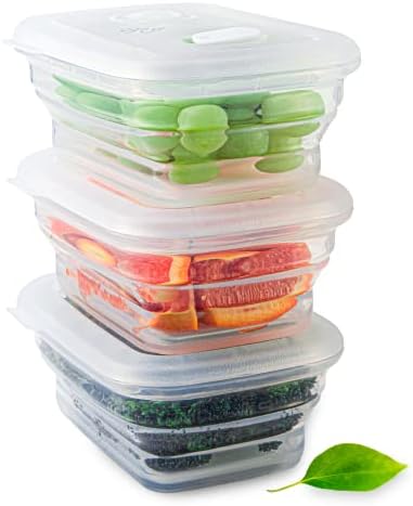Premium Silicone Collapsible Food Storage Containers with Silicone Leakproof Lids, BPA Free, LFGB Food-Grade Certified, Compact, Reusable Lunch Snack Box, Microwave Safe, 2.8 Cups 3 Pk