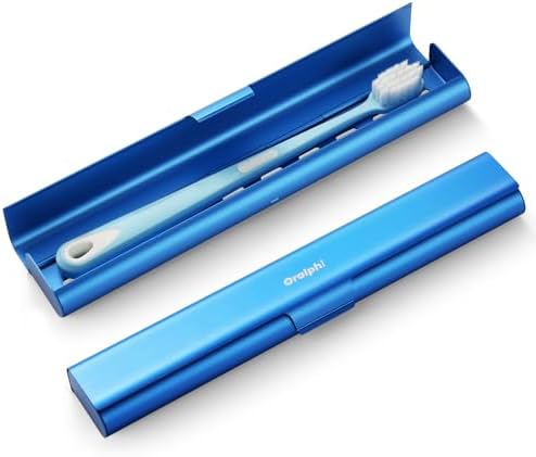 Aluminum Toothbrush Travel Case, Portable Travel Toothbrush Holder, Durable Manual Toothbrush Box Container for Traveling, Bathroom, Camping, Business Trip-Blue