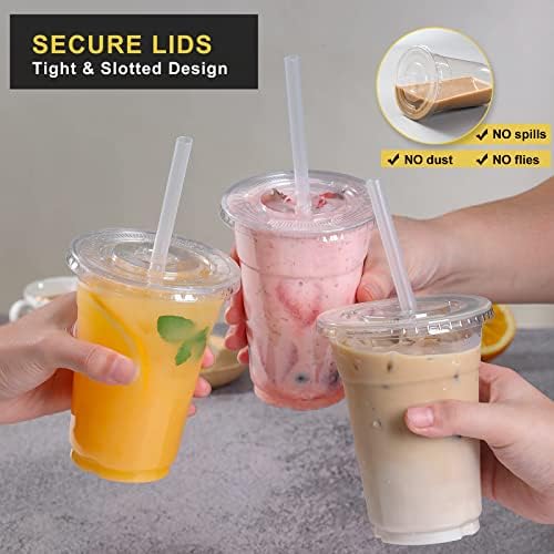 VITEVER [100 Sets - 16oz Clear Plastic Cups with Lids and Straws, Disposable Iced Coffee Cups for Smoothie, Milkshake, Cold Drinks - BPA free (Pack of 2)