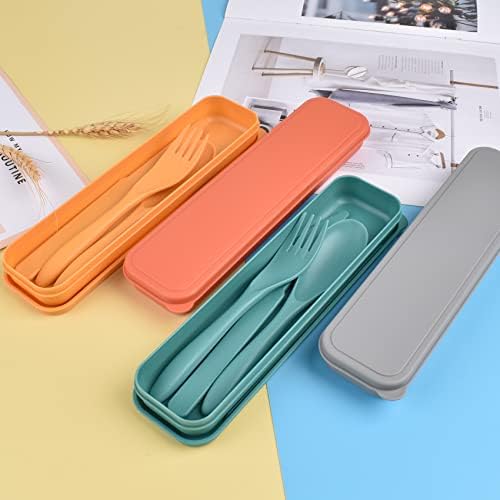 Reusable Travel Utensils Set with Case, 4 Sets Plastic Portable Cutlery Set