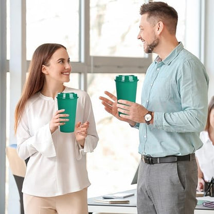 20 Pack Reusable Coffee Cups with Lids 16 oz Plastic Tumblers Travel Mug Iced Coffee Cup for Adults and Women Hot and Cold Drinks, Microwaveable(Greens)