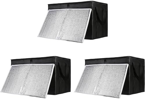 Insulated Food Delivery Bag with Hard Bottom, XXX-Large Insulated Reusable Grocery Cooler/Hot Bags, Tote Bag for Shopping/Travel, Black, 3-Pack