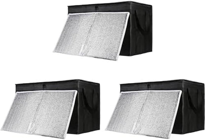 Insulated Food Delivery Bag with Hard Bottom, XXX-Large Insulated Reusable Grocery Cooler/Hot Bags, Tote Bag for Shopping/Travel, Black, 3-Pack