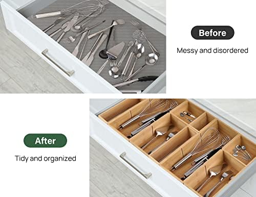 Kootek 6Pcs Bamboo Drawer Organizer 3-Size Kitchen Storage Box for Flatware