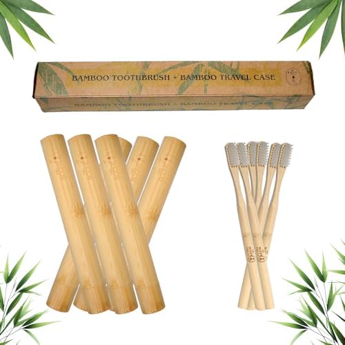 Bamboo Toothbrush & Travel Case Set – Eco-Friendly Oral Care with Soft Bristles – Sustainable & Portable Dental Hygiene Kit2 Pack (6)