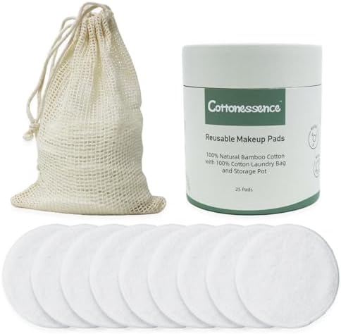 Reusable Makeup Remover Pads - 25 Pack Cotton Rounds with Washable Laundry Bag and Round Box for Storage, Bamboo Cotton for All Skin Types