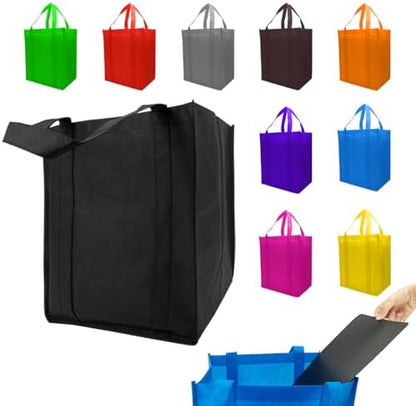 10 Pack Reusable Shopping Bags - 14.9x12.6x9.4 Inth Bulk Tote Bag for Grocery with 5 Pack Thick Plastic Bottom can Hold 50 Lbs, Foldable & Durable with Reinforced Handles