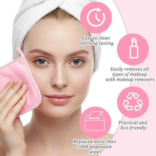 48 Pcs Reusable Makeup Remover Pads Cloths, Soft Microfiber Makeup Towels and Eraser, 8 Colors Facial Cleansing Washable Towels for Face, Hands, Bathroom (5.5 x 6.3 Inch)