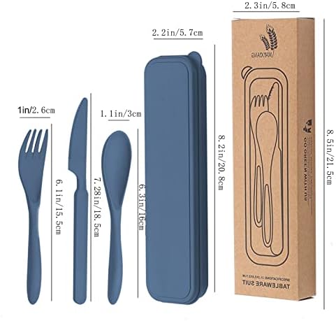 8 Pack Travel Utensils with Case, Reusable Wheat Straw Cutlery Sets for Lunch Box, Camping, Picnic and Office, Dishwasher Safe Spoon Fork Knife Sets, 8 Colors