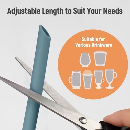 NiHome 6-Pack Wide Reusable Bent Silicone Straws for Smoothies, Milkshake