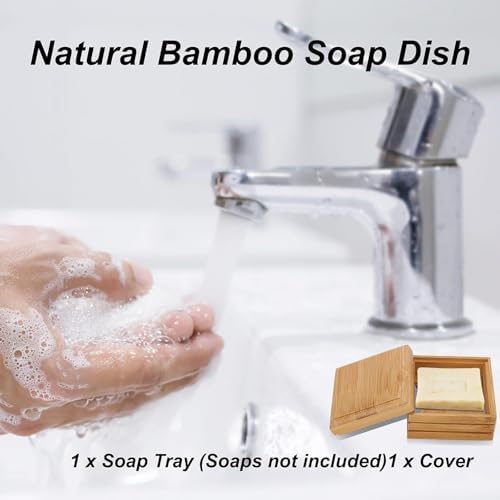 1/2Pcs Bamboo Soap Dish with Lid - Natural Wood Bar Tray Holder Storage Rack Container, Self Draining Soap Tray for Bathroom, Extend Soaps Life and Keep Dry ﻿(1Pcs)