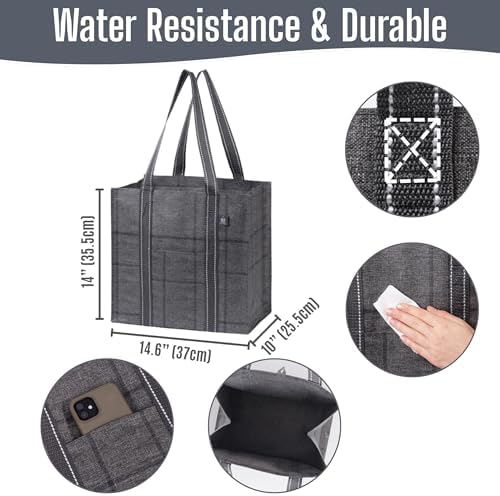 VENO 4 Pack Large Grocery Bag Reusable Shopping Bags with Hard Bottom