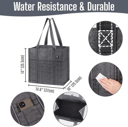 VENO 4 Pack Large Grocery Bag Reusable Shopping Bags with Hard Bottom