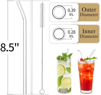 Piteno® 12Pcs Glass Straws with 4Pcs Brushes, 8.5''x10MM, Set of 6 Straight and 6 Bent with 4 Cleaning Brushes, Perfect for Smoothies, Milkshakes, Juice, Tea (Rainbow)