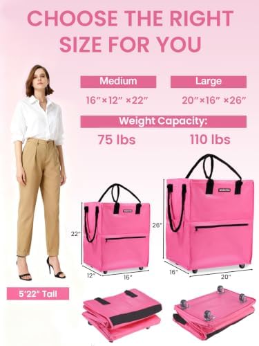WORKPRO Large Rolling Grocery Bag, 36-Gallon Rolling Tote with 5 Wheels