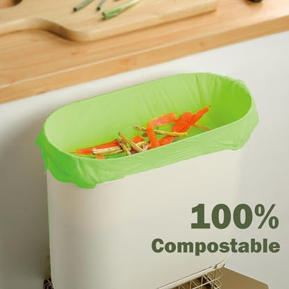 Compostable Trash Bags, 2.6 Gallon, 100 Count, 100% Compost Waste Bags for Kitchen Bathroom Office, Small Countertop Bin Compost Bags, US BPI and Europe OK Compost Home Certified