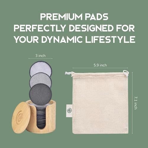 GREENZLA Reusable Makeup Remover Pads | 12 Pack | Bamboo Charcoal